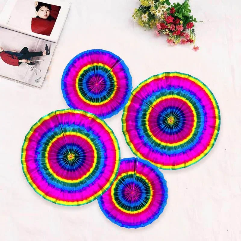 Rainbow Foil Paper Fans dark bunting 1pcs photo 3