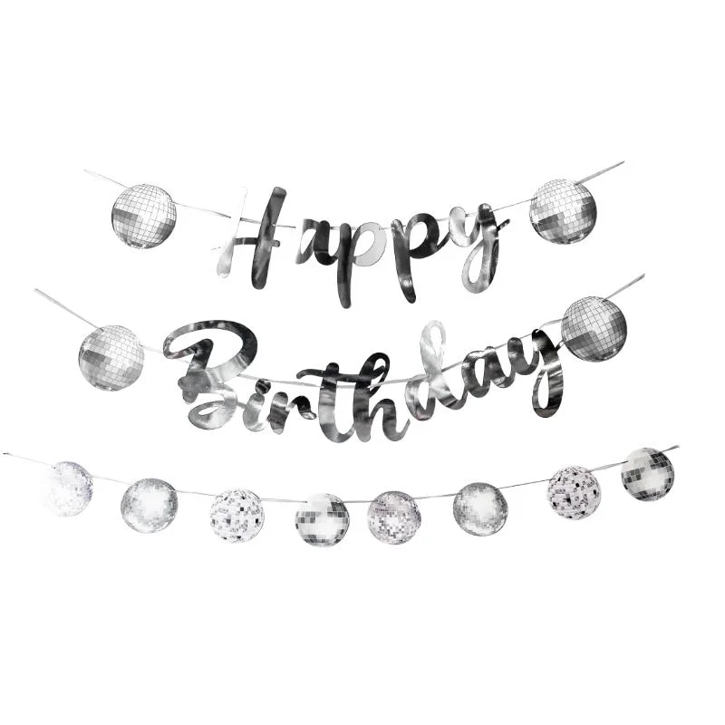 Disco Ball Happy Birthday Banner 3pcs