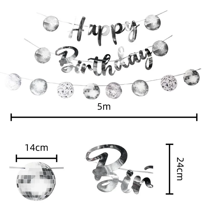 Disco Ball Happy Birthday Banner 3pcs photo 4