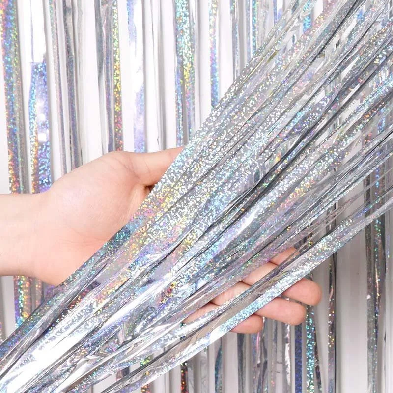 Foil Curtain-Holographic Laser sliver door curtain silver 1pcs