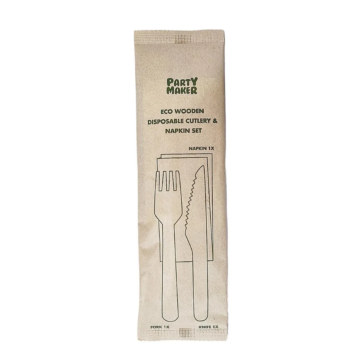 ECO WOODEN DISPOSABLE CUTLERY AND NAPKIN SET 1pcs photo 3