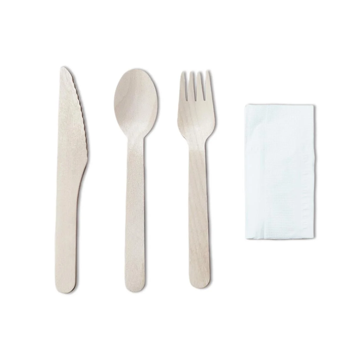 ECO WOODEN CUTLERY AND NAPKIN SET 1pcs