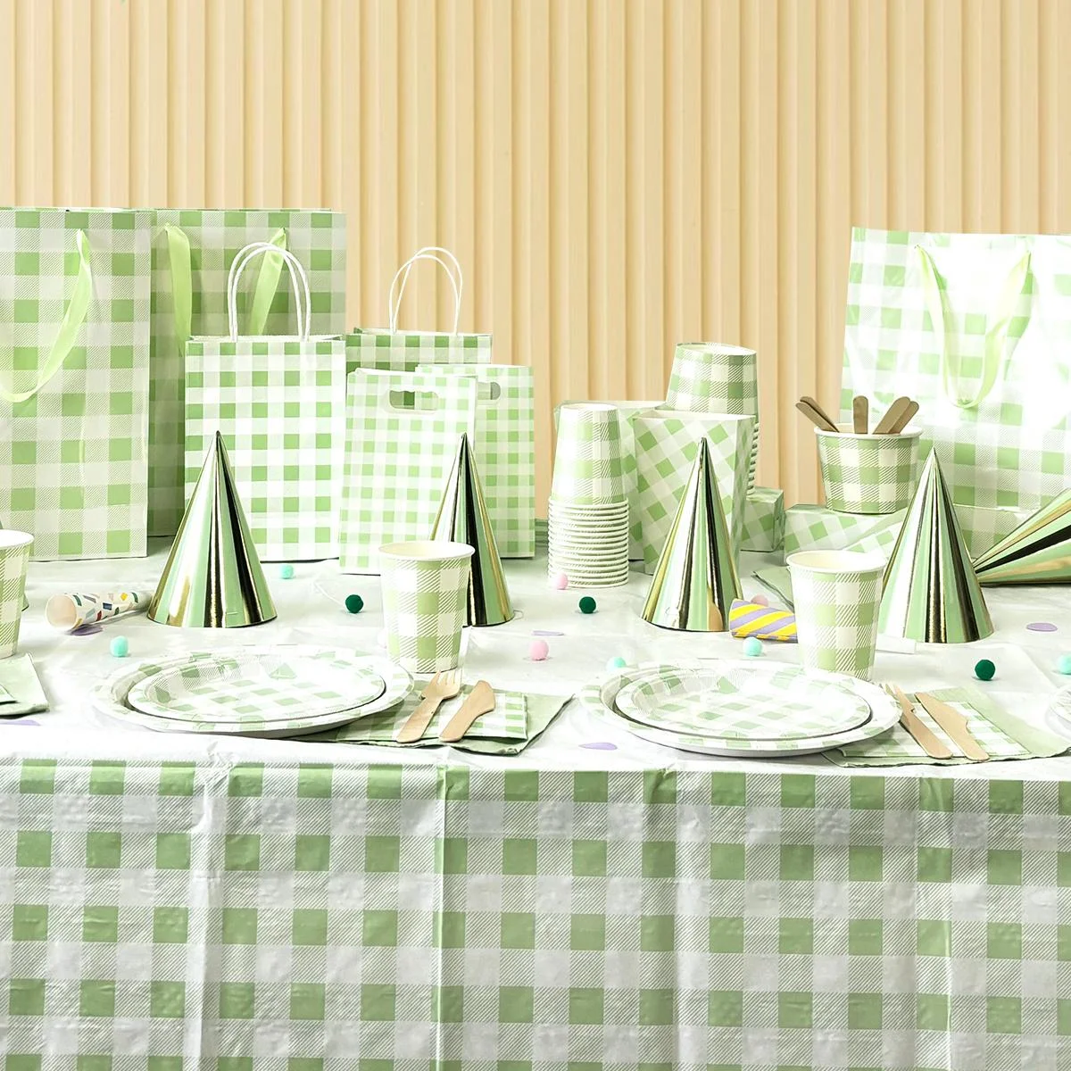 Green Gingham Plastic Table Cover Paper 1pcs photo 3
