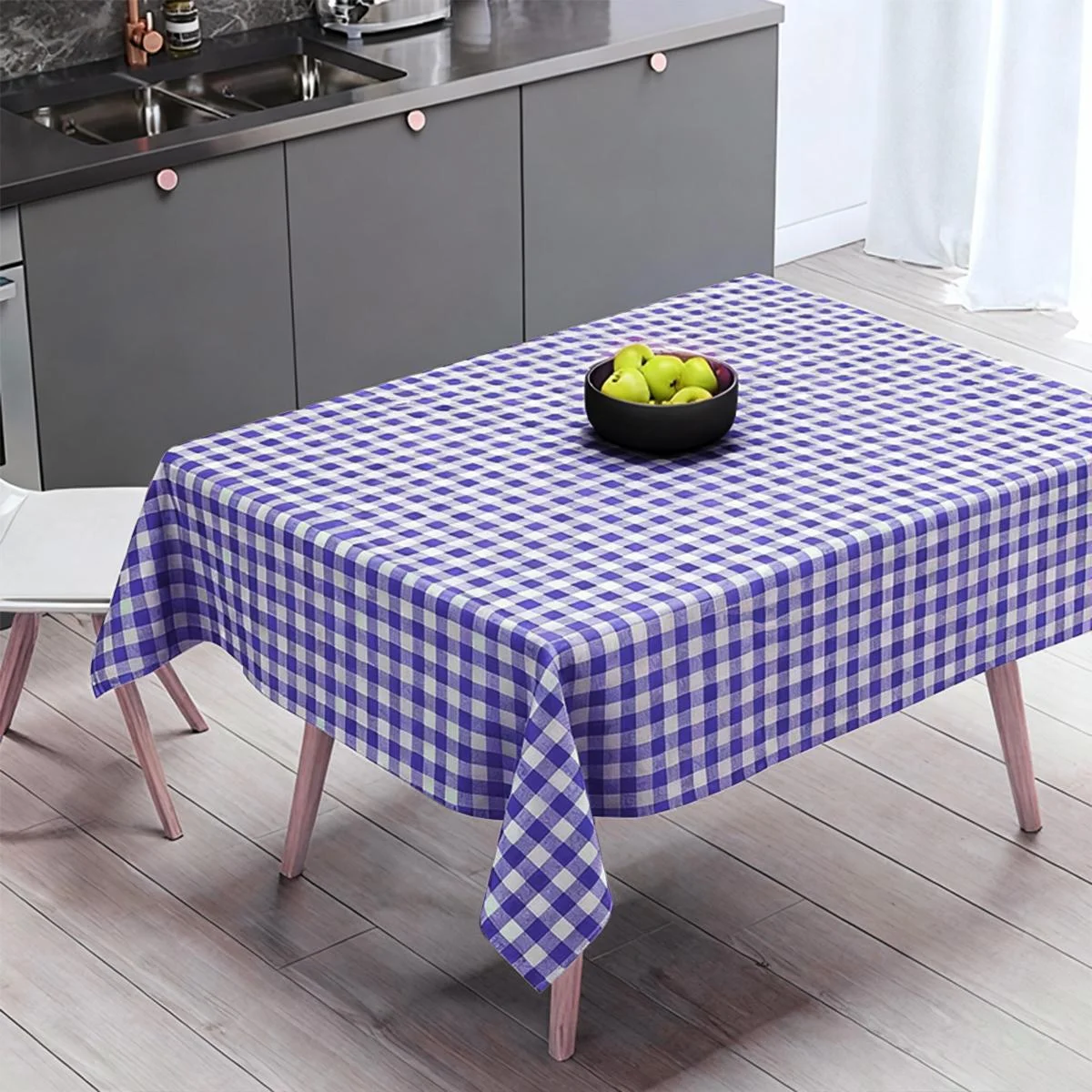 Blue Gingham Plastic Table Cover Paper 1pcs