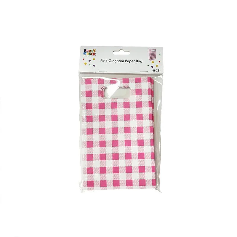 Pink Gingham Paper Bag 6pcs photo 4