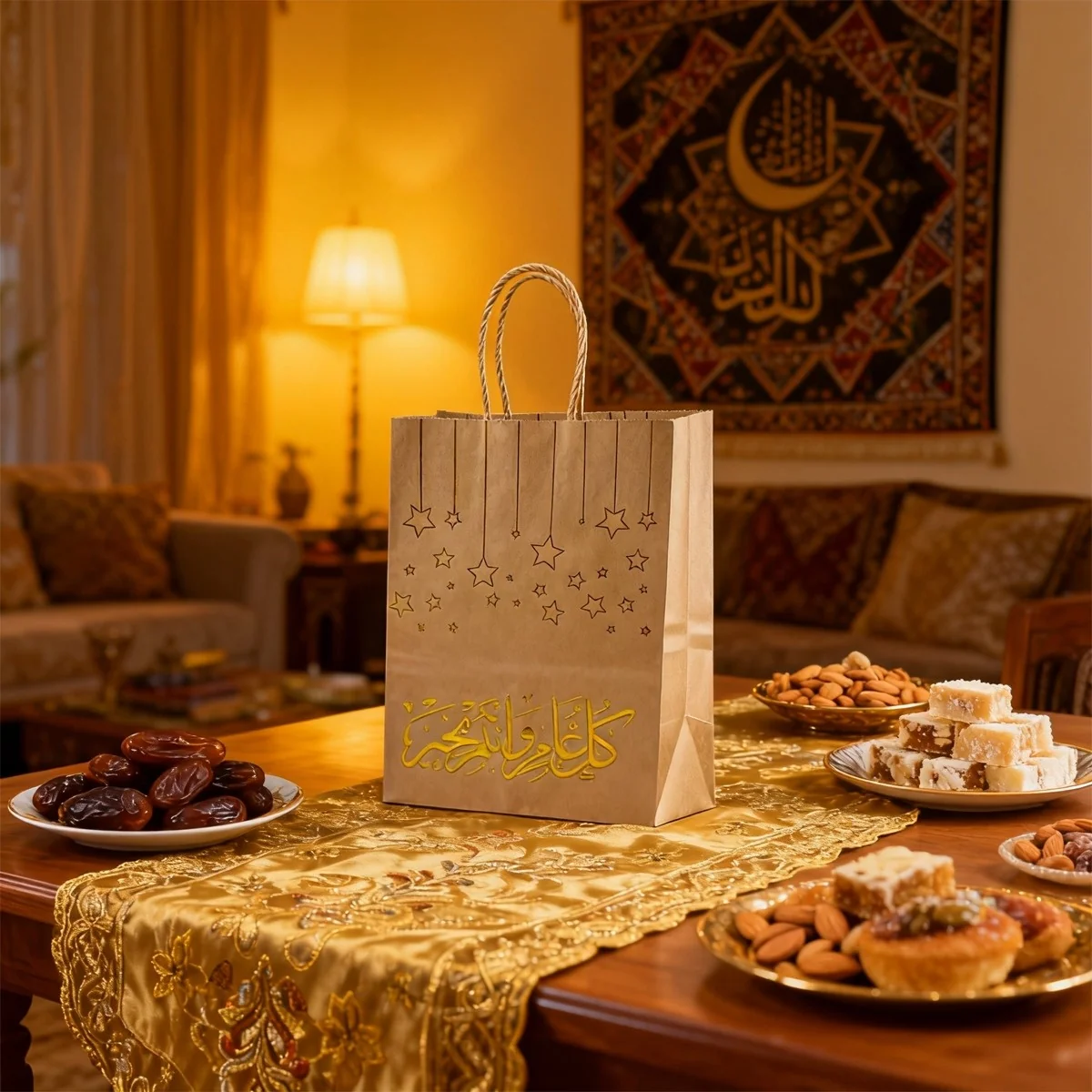 Gold Foil Islamic Festive Kraft Gift Paper Bag - M 1pcs photo 2