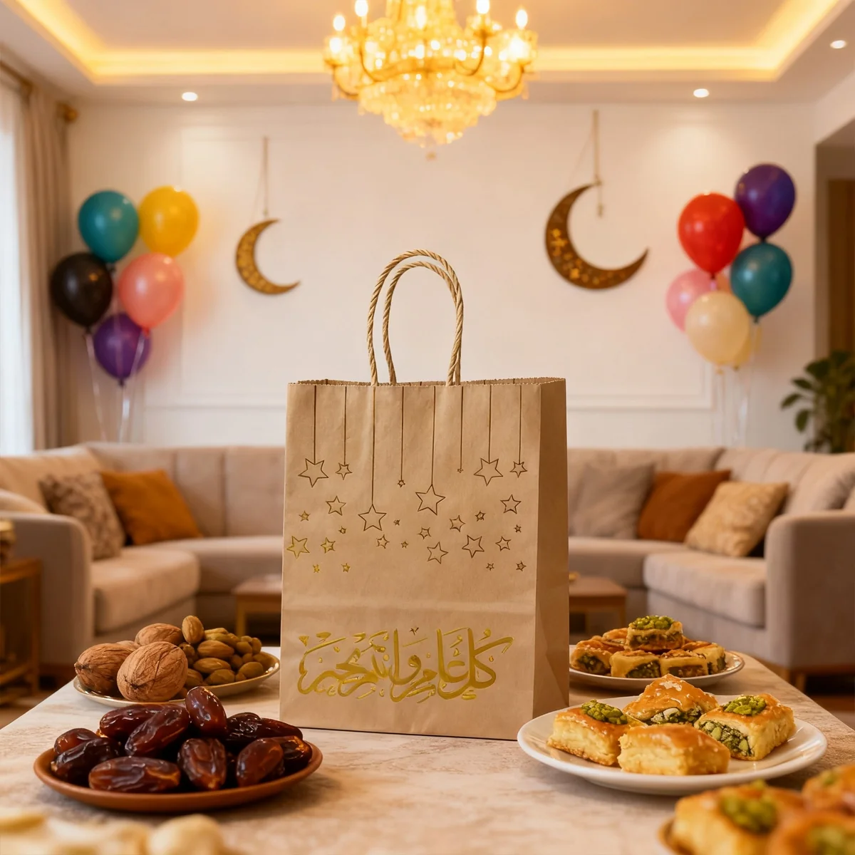 Gold Foil Islamic Festive Kraft Gift Paper Bag - L 1pcs