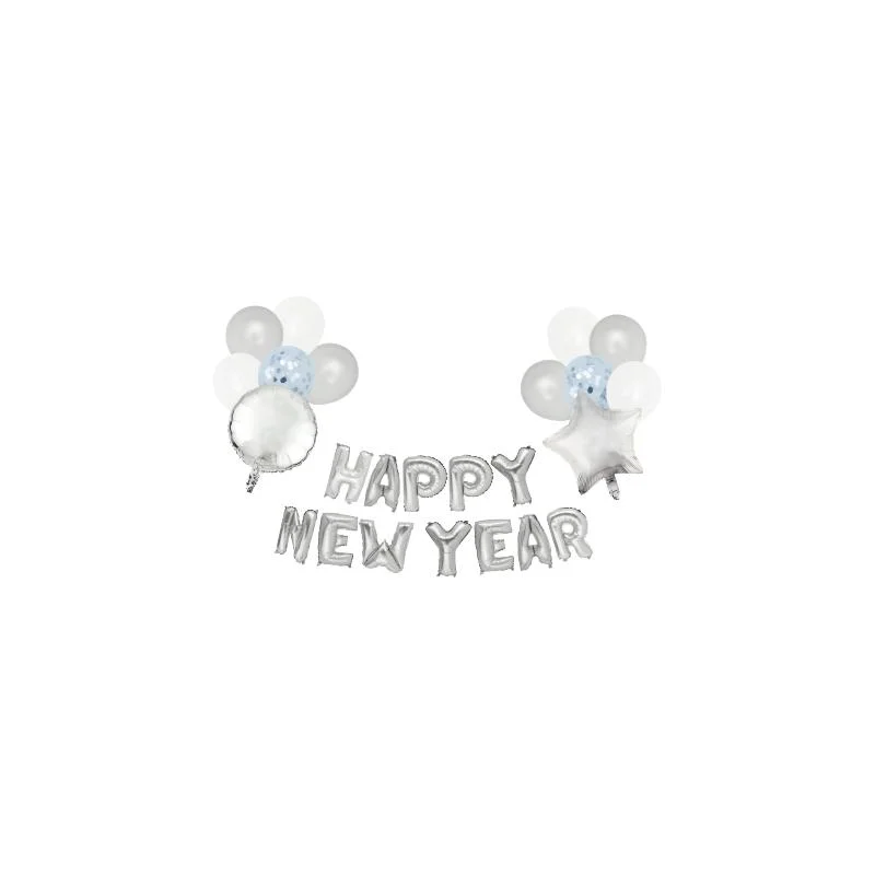 Happy New Year balloon set Silver 8pcs