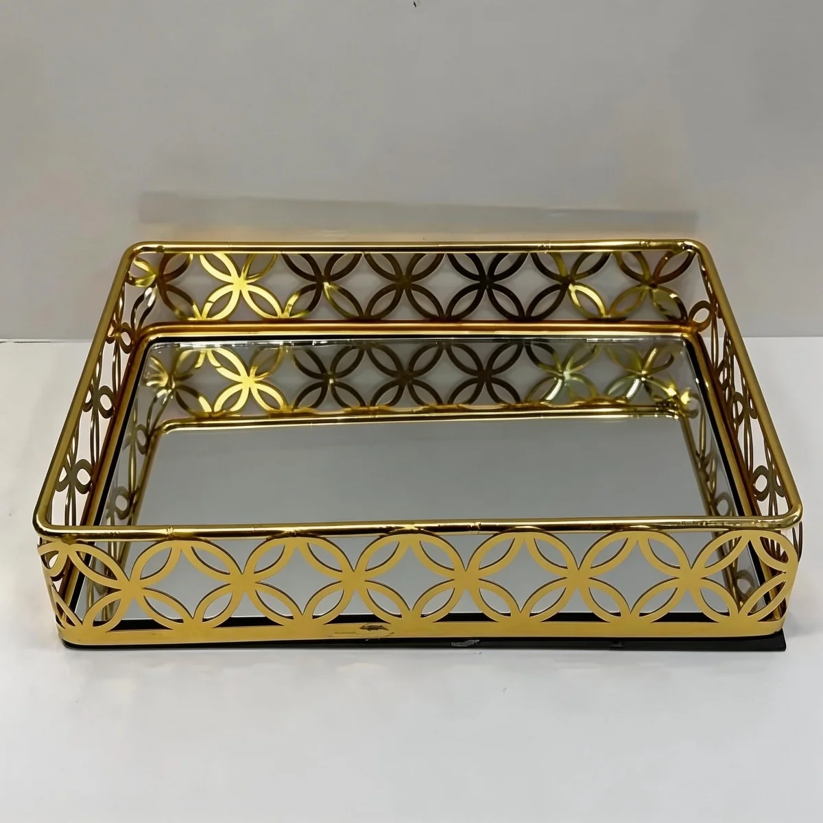 EID Golden Mirror Rectangle Serving Tray 36pcs