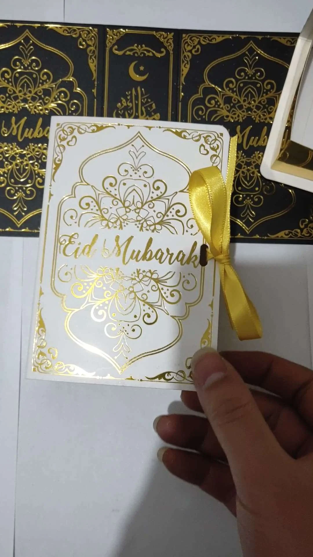 Eid Box Shape Gift Box includes Ribbon 2ct White 13x9x4.5cm wholesale SKU 653280
