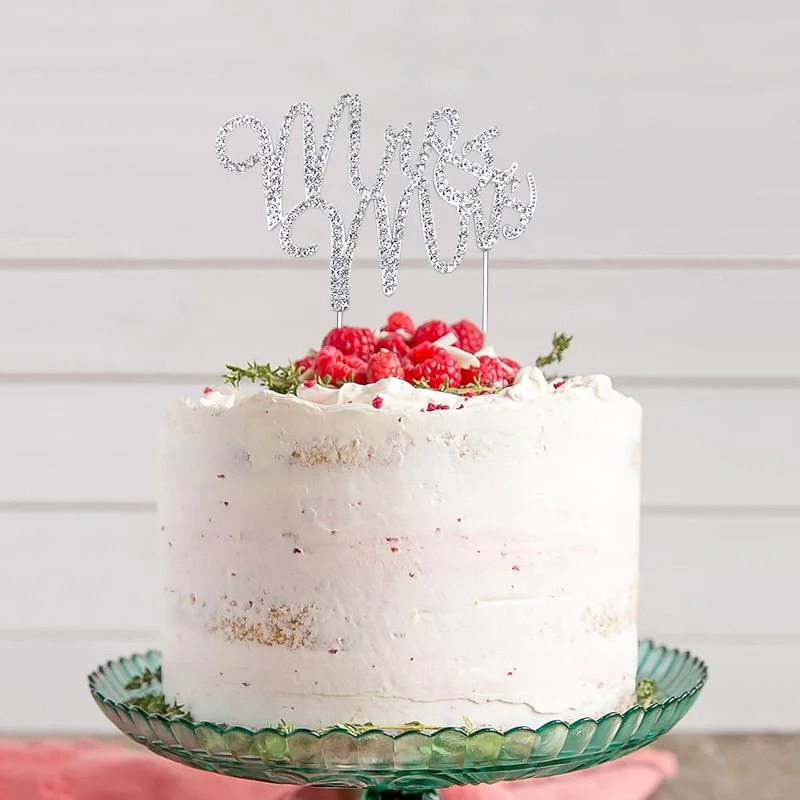 Mr &Mrs cake topper-SilverMISS 1pcs photo 2