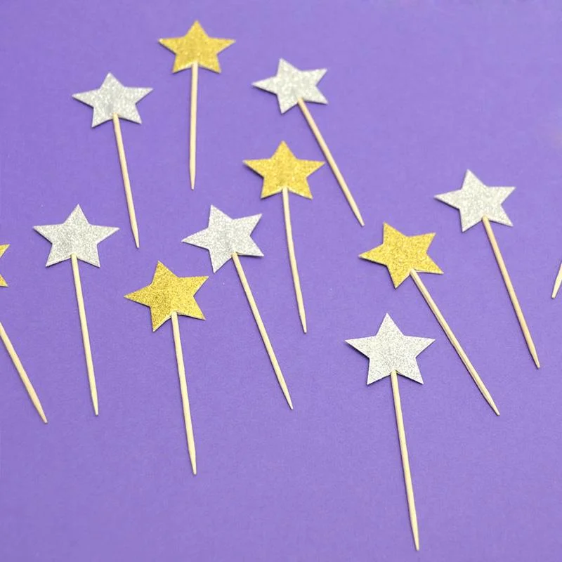 Gold glitter Star picks 20 stick 20pcs photo 2