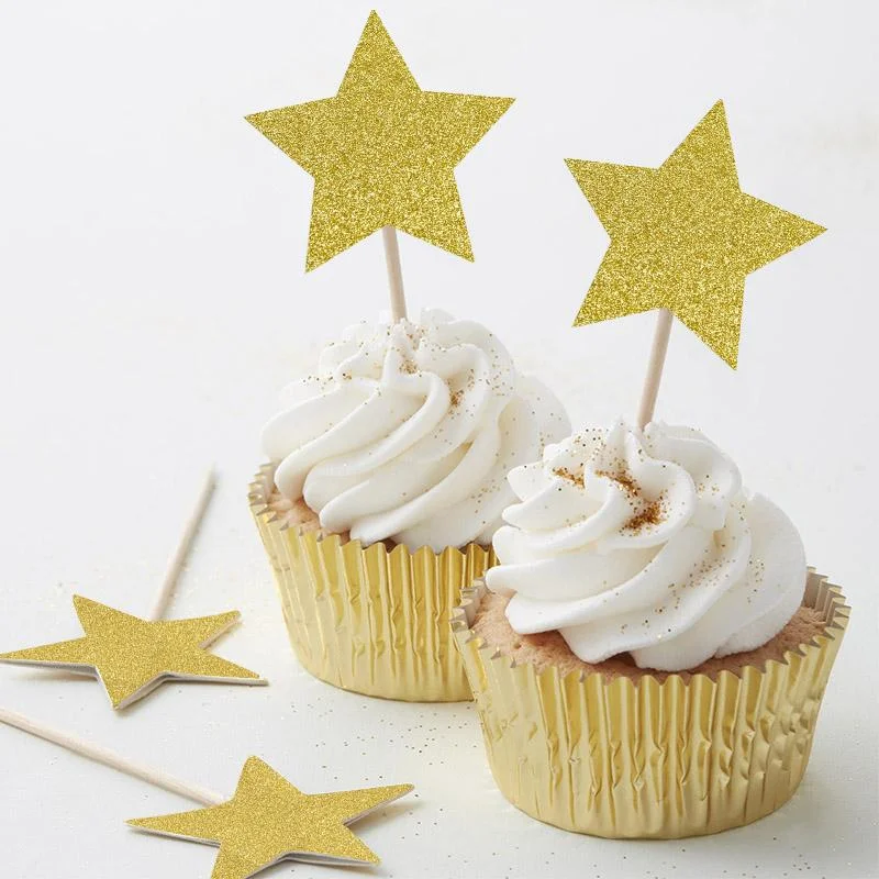 Gold glitter Star picks 20 stick 20pcs photo 3