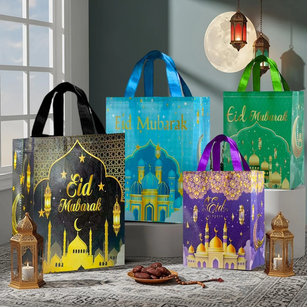 Ramadan Gift Bags - 4pcs
5015 Series, 1 of each of the four colors: Black (large), Blue (large), Green (small), Purple (small) photo 2